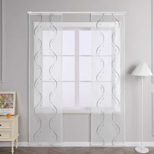 Hook-and-Loop Sliding Panel Curtains with Wave Pattern with Hook-and-Loop Tape 2 Pieces - Gray, W x H 57 x 245cm