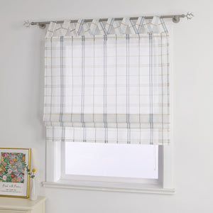 Roman Shade with V-Shaped Tab Tops in Linen-Look Fabric with Check Pattern - Gray, W x H 80 x 140cm