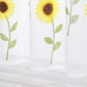 Cafe Curtain with Rod Pocket with Sunflower Embroidery - White, H x W 45 x 120cm
