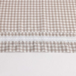 Short Curtains in Valance Style with Check Pattern Set of 2 - Brown, H x W 90 x 110cm
