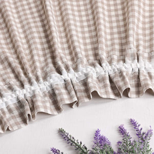 Short Curtains in Valance Style with Check Pattern Set of 2 - Brown, H x W 120 x 125cm