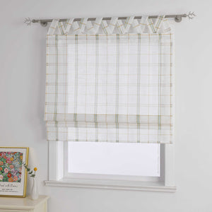 Roman Shade with V-Shaped Tab Tops in Linen-Look Fabric with Check Pattern