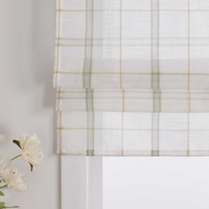 Roman Shade in Linen-Look Fabric Country Style Checked Semi-Sheer