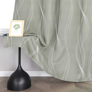 Blackout Grommet Curtain Opaque Thermal with Water-Wave Pattern 1 Piece - Green, H x W 225 x 135cm