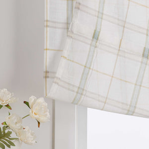 Roman Shade in Linen-Look Fabric Country Style Checked Semi-Sheer