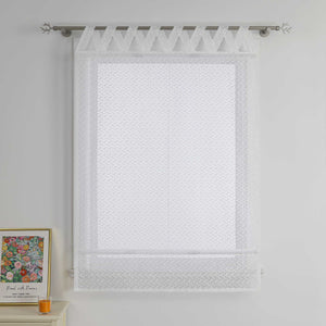 Roman Shade with V-Shaped Tab Tops with Openwork Patterns Jacquard Sheer - White, W x H 80 x 140cm