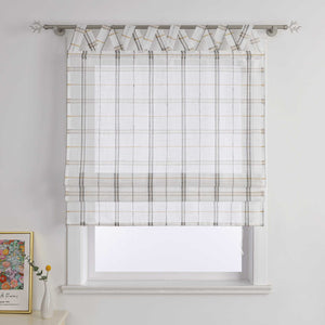 Roman Shade with V-Shaped Tab Tops in Linen-Look Fabric with Check Pattern - Green, W x H 120 x 140cm