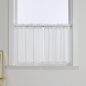 Set of 2 Jacquard Cafe Curtains with Rod Pocket Short White - White, W x H 90 x 45cm