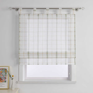 Roman Shade in Linen-Look Fabric Country Style Checked Semi-Sheer - Red, W x H 100 x 140 cm