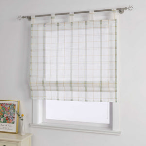 Roman Shade in Linen-Look Fabric Country Style Checked Semi-Sheer - Red, W x H 120 x 140 cm