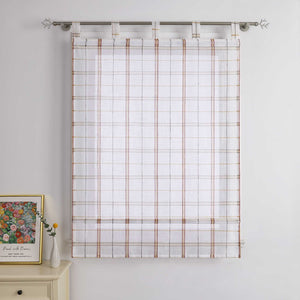 Roman Shade in Linen-Look Fabric Country Style Checked Semi-Sheer - Green, W x H 100 x 140 cm