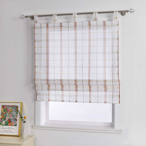 Roman Shade in Linen-Look Fabric Country Style Checked Semi-Sheer - Green, W x H 80 x 140 cm