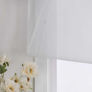 Roman Shade Voile with Tab-Top Hanging and Floral Pattern Embroidery 1 Piece - White, W x H 80 x 150cm