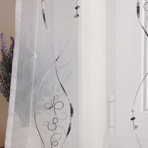 Roman Shade with Tab-Top Hanging with Line-Pattern Embroidery Sheer 1 Piece