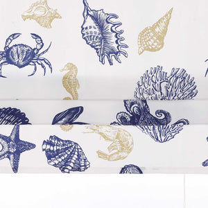 Roman Shade with U-Hooks with Sea-Life Pattern and Decorative Folds Semi-Sheer - Multicolor, W x H 100 x 140cm
