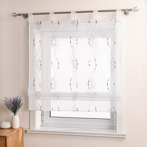 Roman Shade with Tab-Top Hanging with Line-Pattern Embroidery Sheer 1 Piece - Gray, W x H 80 x 140cm