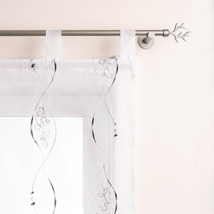 Roman Shade with Tab-Top Hanging with Line-Pattern Embroidery Sheer 1 Piece - Gray, W x H 100 x 140cm