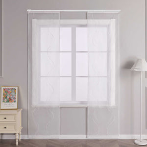 Hook-and-Loop Sliding Panel Curtains with Wave Pattern with Hook-and-Loop Tape 2 Pieces - White, W x H 57 x 145cm