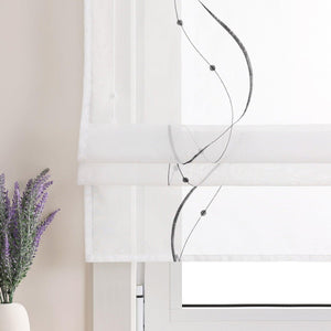 Roman Shade with Hook-and-Loop Tape Voile with Wave-and-Bead Pattern Embroidery 1 Piece - White, W x H 100 x 140cm