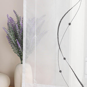 Roman Shade with Hook-and-Loop Tape Voile with Wave-and-Bead Pattern Embroidery 1 Piece - White, W x H 120 x 140cm