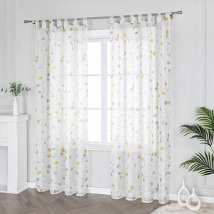 Curtain with Leaf Pattern and Tab-Top Hanging 1 Piece - yellow, W x H 140 x 245cm