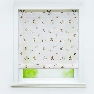 Roman Shade with V-Shaped Tabs with Vibrant Butterfly Pattern 1 Piece - Silver, W x H 45 x 130cm