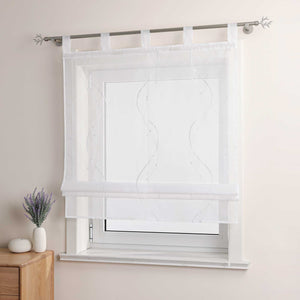 Roman Shade with Tab-Top Hanging and Wave Pattern Embroidery - White, W x H 80 x 140cm