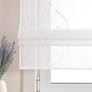 Roman Shade with Hook-and-Loop Tape Voile with Wave-and-Bead Pattern Embroidery 1 Piece - White, W x H 80 x 140cm