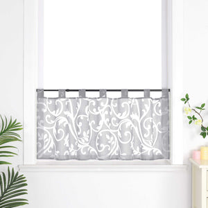 Cafe Curtain Voile with Tab-Top Hanging with Burnout Fabric - Gray, H x W 60 x 120cm