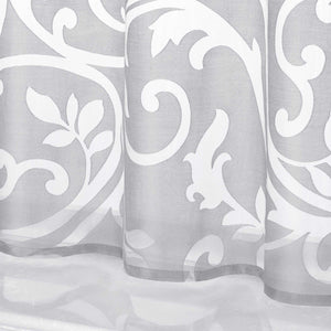 Cafe Curtain Voile with Tab-Top Hanging with Burnout Fabric - White, H x W 60 x 90cm