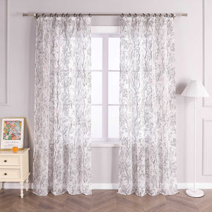 Curtain with Gold-Tone Branch Pattern and Curtain Tape