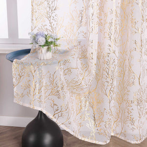Curtain with Gold-Tone Branch Pattern and Curtain Tape - Silver, W x H 140 x 145cm
