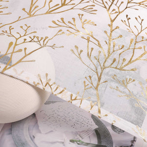 Curtain with Gold-Tone Branch Pattern and Curtain Tape - Silver, W x H 140 x 175cm