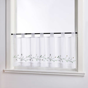 Cafe Curtains Country Style Sheer with Small Daisy Embroidery - White, H x W 30 x 120cm