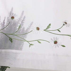 Cafe Curtains Country Style Sheer with Small Daisy Embroidery - White, H x W 45 x 120cm