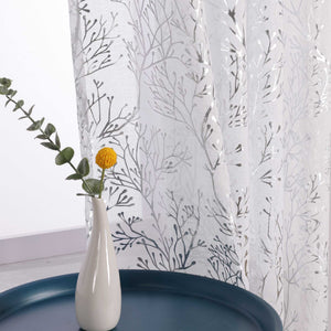 Curtain with Gold-Tone Branch Pattern and Curtain Tape - Brown, W x H 140 x 245cm