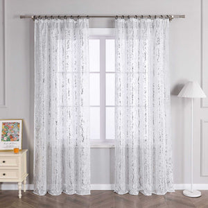Curtain with Gold-Tone Branch Pattern and Curtain Tape - Silver, W x H 140 x 245cm