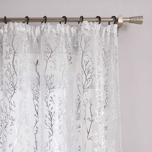 Curtain with Gold-Tone Branch Pattern and Curtain Tape - Brown, W x H 140 x 145cm