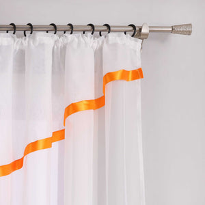 Cafe Curtain with Scalloped Edge, Satin Ribbon and Valance - Green, H x W 145 x 600cm