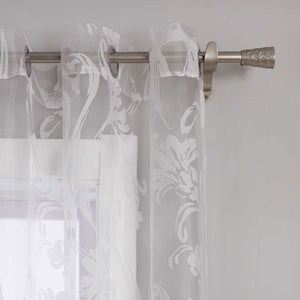 Curtain with Floral Pattern Semi-Sheer 1 Piece - Grommet Panel, White