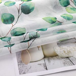 Hook-and-Loop Sliding Panel Curtains with Green Leaf Pattern Light-Filtering Set of 2 - Green, H x W 245 x 57 cm