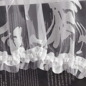 Curtain with Floral Pattern Semi-Sheer 1 Piece - Curtain-Tape Panel, White
