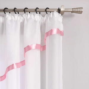 Cafe Curtain with Scalloped Edge, Satin Ribbon and Valance - Orange, H x W 145 x 300cm