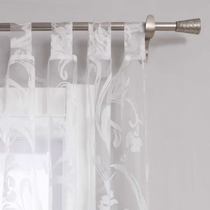 Curtain with Floral Pattern Semi-Sheer 1 Piece - Tab-Top Panel, White