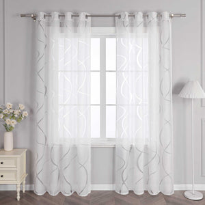 Grommet Curtain with Wave Pattern 1 Piece - White, W x H 140 x 145cm