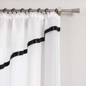 Cafe Curtain with Scalloped Edge, Satin Ribbon and Valance - Red, H x W 145 x 300cm