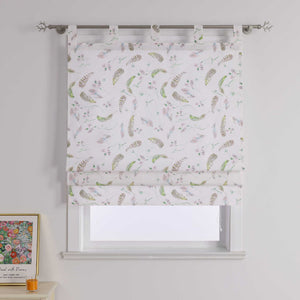 Roman Shade with Tab Tops Voile with Feather Print Semi-Sheer - White, W x H 60 x 140cm