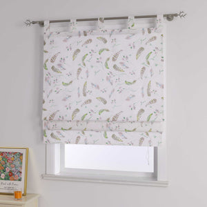 Roman Shade with Tab Tops Voile with Feather Print Semi-Sheer - White, W x H 80 x 140cm