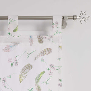 Roman Shade with Tab Tops Voile with Feather Print Semi-Sheer - White, W x H 120 x 140cm