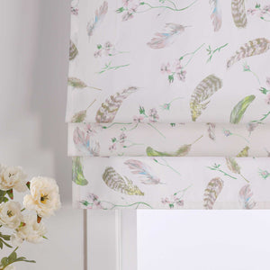 Roman Shade with Tab Tops Voile with Feather Print Semi-Sheer - White, W x H 140 x 140cm